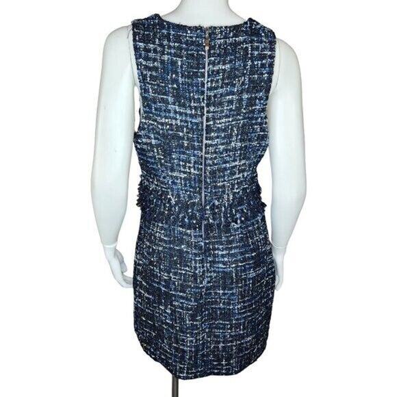 Julie Brown NYC Sleeveless Dress Lori Blue Oxford Tweed Fringe Metallic Size 8 - Picture 6 of 14